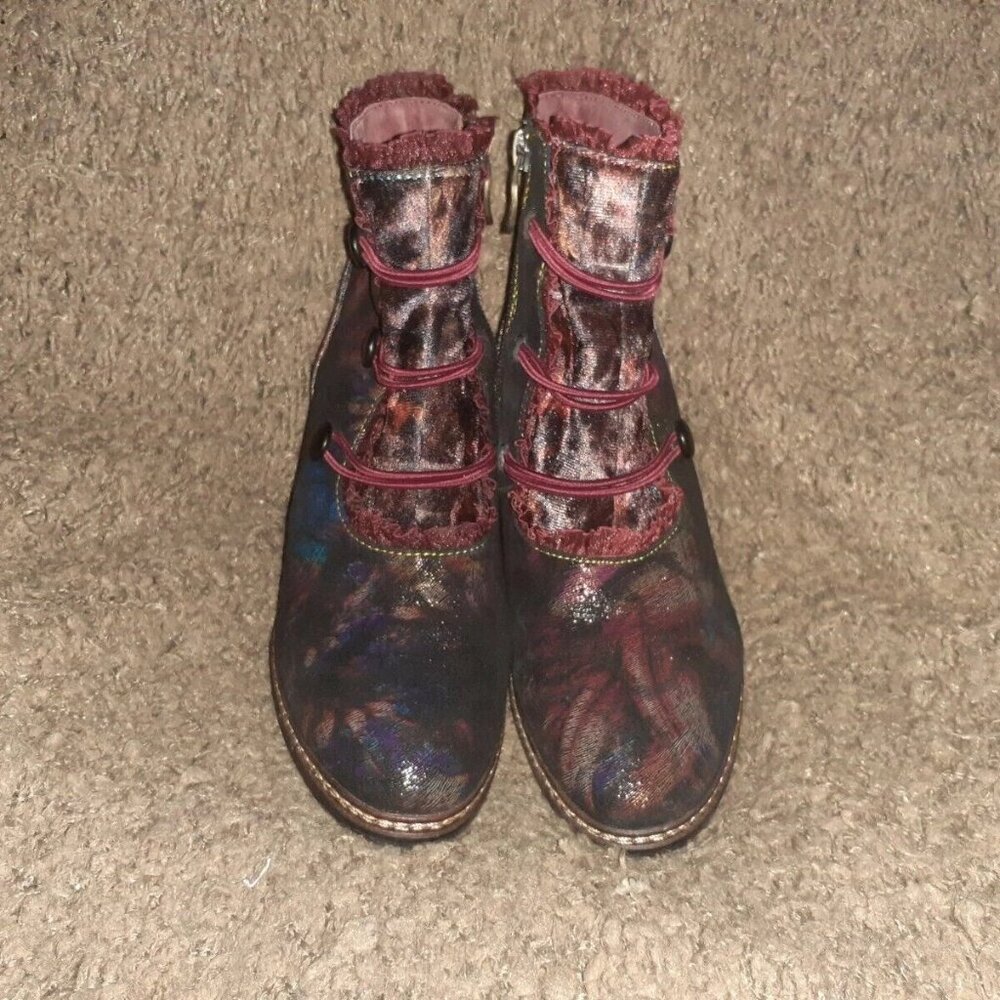 LAURA VITA-Amelia-Multicolor Velvet/Leather-Steampunk/Victorian Booties-Sz 37-NM - Picture 3 of 6